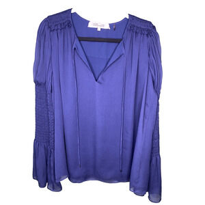 Diane Von Furstenberg Blouse Womens Medium Navy Blue Shirt Career Dark Romantic